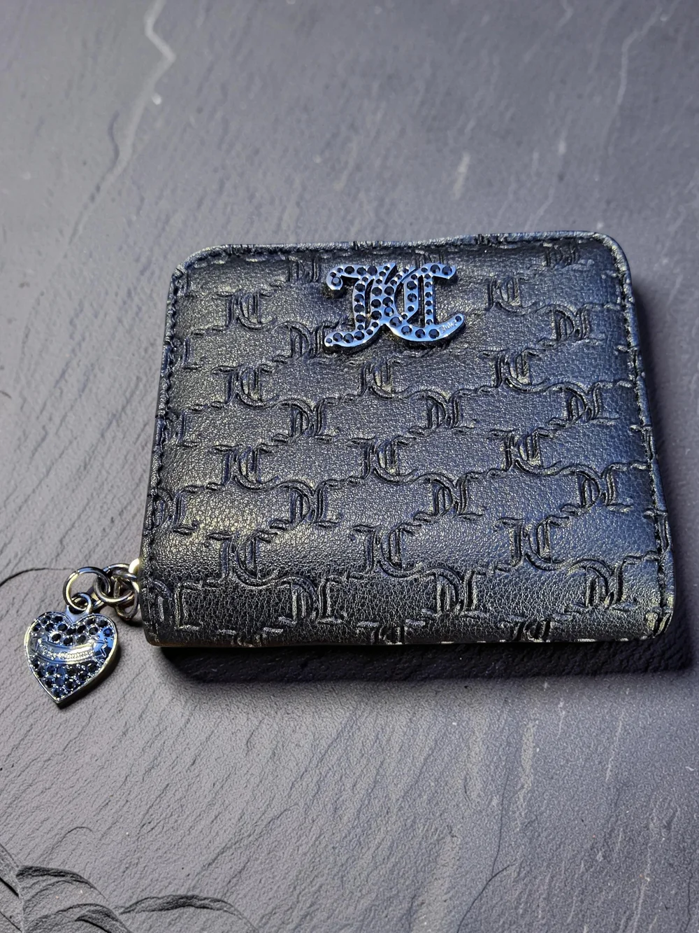 NWOT Juicy Couture Black Embossed Mini Wallet with Heart Charm